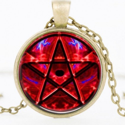 Red Glass Pentagram Witchcraft Pendant Necklace